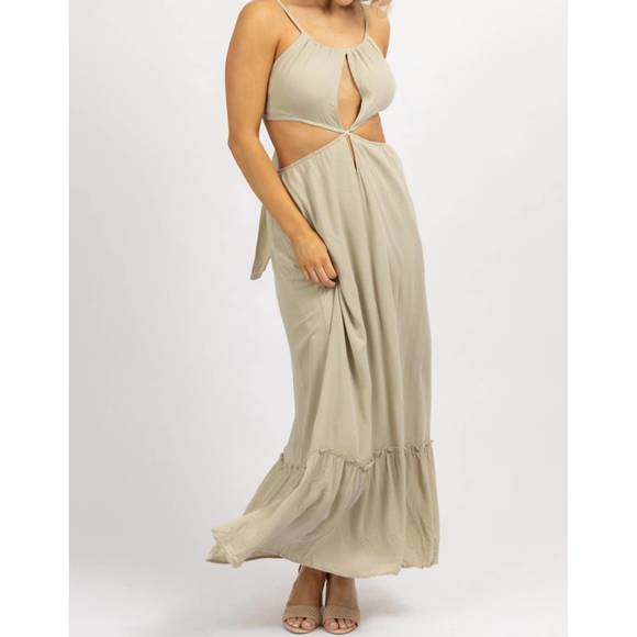 NEW ENDLESS BLU. tie back maxi dress in greige - Picture 3 of 5